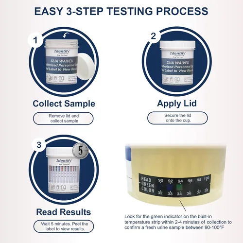 Vista 3 de Identify Diagnostics Copas de prueba de drogas 5 Unidades Kit de prueba de orina instantánea CLIA exento de 10 paneles para marihuana, AMP, BAR