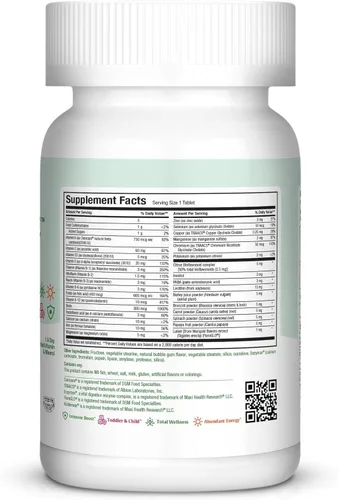 Vista 2 de Maxi Health KiddieVite masticable - Multivitaminas y minerales - Sabor a goma de mascar - 90 masticables - Kosher