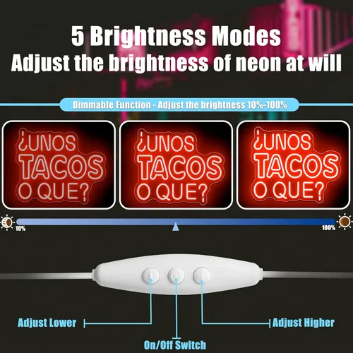 Vista 5 de Tacos - Letrero de neón LED rojo para decoración de pared de comida mexicana para barras de tacos, barbacoas, cocinas caseras, restaurantes