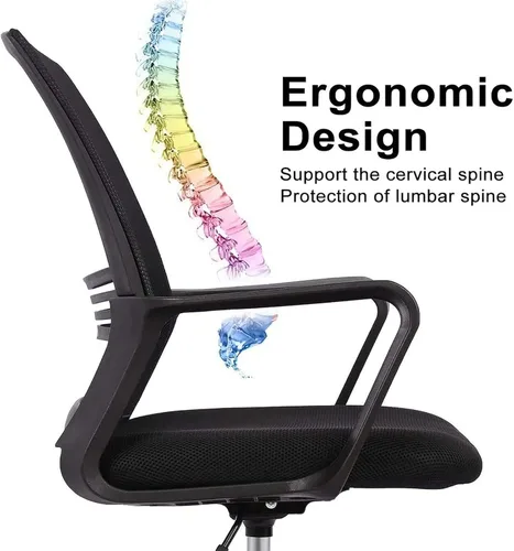 Vista 7 de Sillas de escritorio de oficina en casa, silla de malla con ruedas, soporte lumbar, silla de oficina ergonómica, espacio libre para dormitorio, sala