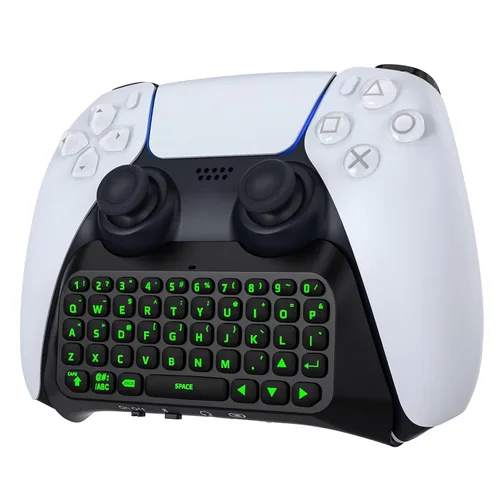 MoKo Keyboard for PS5 Controller with Green Backlight, Bluetooth Wireless Mini Keypad Chatpad for PlayStation 5, Built-in Speaker & 3.5mm Audio Jack