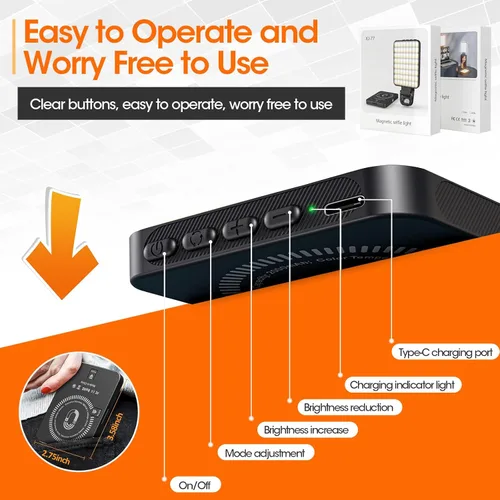 Vista 6 de Luz magnética para selfie, clip de teléfono portátil, 6 onzas, anillo de luz recargable para iPhone, laptop, cámara, trabajo de 10 horas, 3 modos