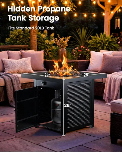 Vista 3 de Ciays Mesa de Hoguera de Propano de 28 Pulgadas CSA-Listada para Exteriores, Hoguera de Gas de Acero de 50,000 BTU con Tapa y Piedra de Lava, Añade