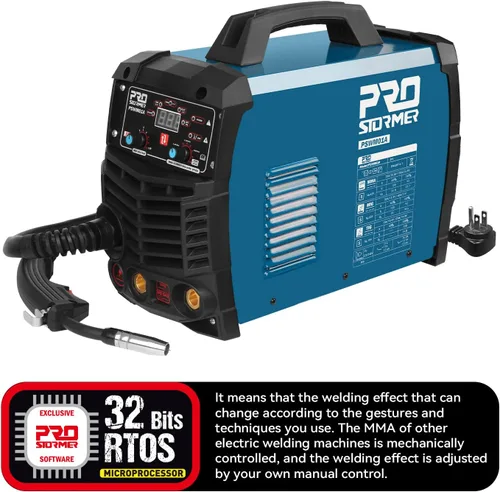 Vista 2 de Prostormer Máquina de soldar, MIG/TIG/MMA Soldador multifuncional 3 en 1 con pantalla digital, soporte de electrodos, abrazadera de tierra, cable