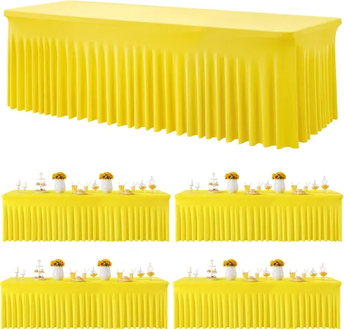 Vista 89 de Paquete de 2 manteles de elastano azul bebé para mesas rectangulares de 6 pies, manteles elásticos de 6 pies, falda de escritorio para fiestas
