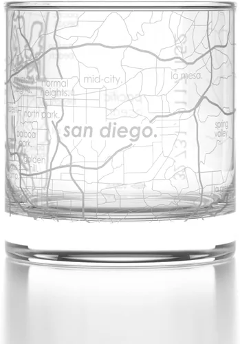 Vista 108 de Well Told Vaso de rocas grabado con mapa de Akron, Ohio, cristalería estilo antiguo (325ml, transparente) Vaso de bourbon grabado, regalos