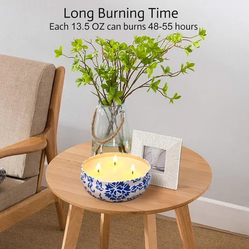 Vista 4 de Hausware Velas de citronela para exteriores e interiores, juego de 3 velas perfumadas grandes de 13.5 onzas, velas de citronela de cera de soja