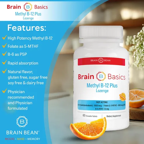 Vista 5 de Metil B-12 y folato de metilo extra fuerte – 60 tabletas masticables, sabor cítrico naranja – Suplemento bioactivo de vitamina B-12 y folato B9