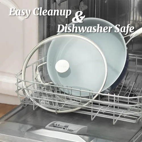 Vista 7 de Sartén Salteadora Antiadherente con Tapa de 5 QT Sartén Profunda para Freír con Mango Auxiliar de Acero Inoxidable de 12 Pulgadas Sartén Grande