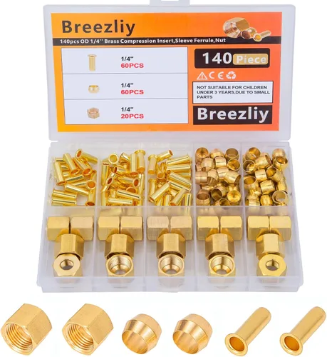 Vista 7 de 1/4 Pulgada OD Inserto de Compresión de Latón, Manga con Casquillo, Tuerca 50 Piezas