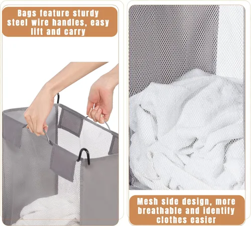 Vista 4 de STORAGE MANIAC - Clasificador de lavandería de 3 secciones con tabla de planchar plegable, carrito de lavandería resistente con ruedas y bolsas