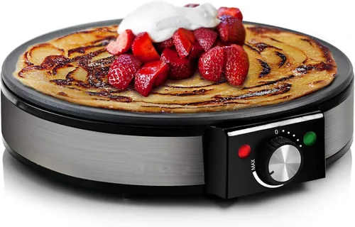 Vista 5 de Máquina de crepas antiadherente de 12 pulgadas y plancha para panqueques con temperatura ajustable, esparcidor de masa y espátula, máquina