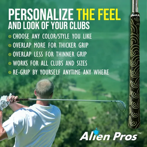 Vista 6 de ALIEN PROS Paquete de 6 cintas de envoltura con agarre de golf Blue Waves & Black Clouds Mix - ReGrip en 1 minuto
