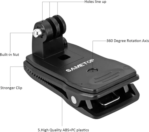 Vista 3 de Soporte para correa de mochila Soporte rápido de clip compatible con GoPro Hero 13, 12, 11, 10, 9, 8, 7, 6, 5, 4, Session, 3+, 3, 2, 1, Hero (2018)
