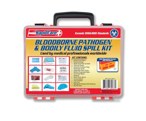 Rapid Care First Aid 839-LGBBK-1 - Kit de limpieza prémium de patógenos transmitidos por la sangre y derrames de líquidos corporales, compatible con