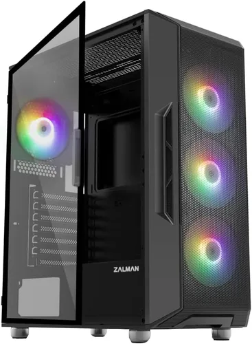 Zalman i3 NEO Carcasa de PC ATX de Torre Media, 4 ventiladores RGB fijos preinstalados para alto rendimiento de flujo de aire, puerta oscilante con