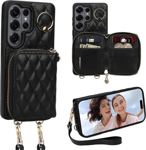 Vista 11 de Keallce Funda para iPhone 12 Pro/iPhone 12 de 6.1 pulgadas, cartera cruzada con cremallera para mujer, tarjetero con bloqueo RFID, funda de cuero