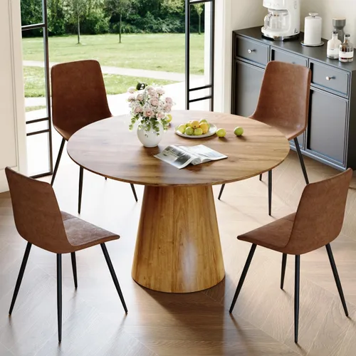 Vista 10 de Mesa de comedor redonda para mesa de comedor de 4/6, 45 pulgadas, mesa de cocina pequeña con pedestal estable, mesa de comedor moderna para cocina