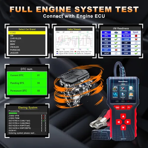 Vista 7 de 3.2 "pantalla grande 5 en 1 OBD2 escáner+probador de batería 5-36V 20-3300CCA >99.8% prueba de precisión OBD2/EOBD herramienta de diagnóstico motor