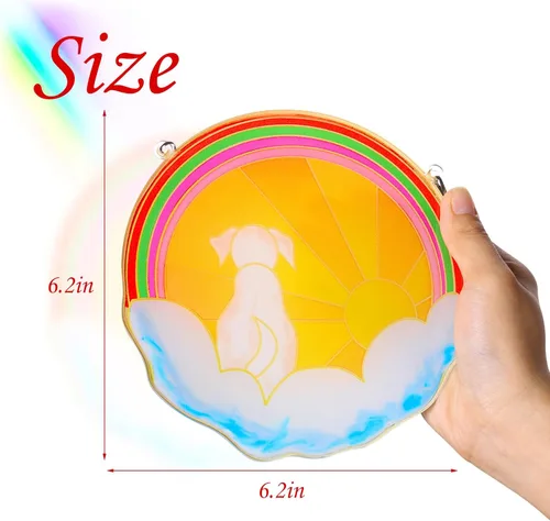 Vista 2 de Regalos conmemorativos para perros, arco iris, para colgar en la ventana, atrapasoles de doble cara para decoración del hogar, jardín, campanilla