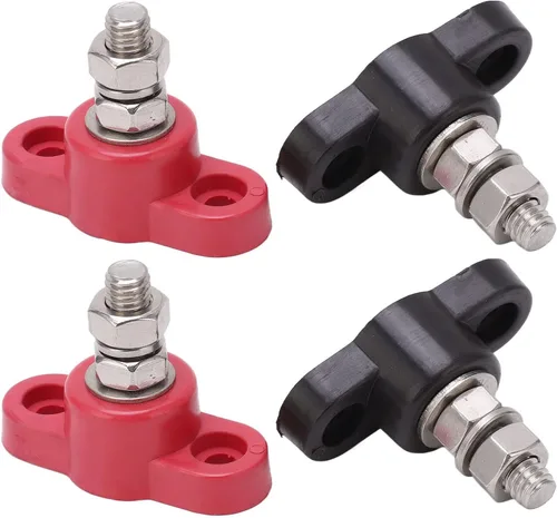 Vista 5 de 4 bloques de terminales de batería, bloque de terminales de distribución de energía, 12 V, 24 V, rojo y negro, poste de bloque de conexiones