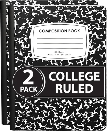 Vista 11 de ENVO Cuadernos de composición, Cuaderno de composición de rayas anchas, Cuaderno de composición con cubiertas de mármol negro, 100 hojas, Paquete