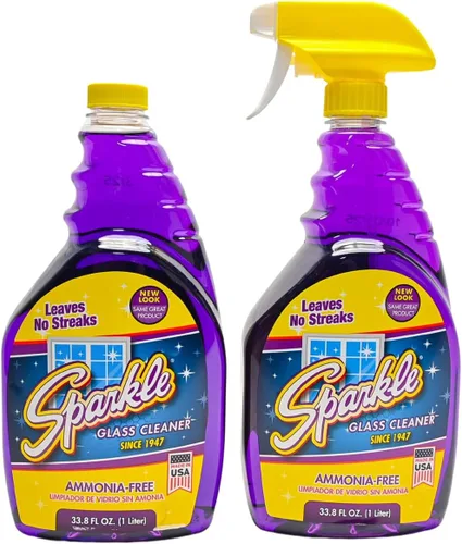 Vista 2 de Sparkle Botella de spray de limpiador de vidrio y botella de repuesto, limpiador de vidrio de fórmula original sin amoníaco, no deja rayas, botella