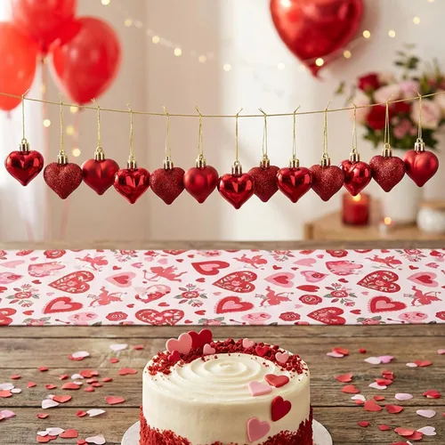 Vista 7 de 60 adornos de corazón para el día de San Valentín, Día de la Madre, adornos colgantes con forma de corazón para San Valentín, árbol, boda, Rojo