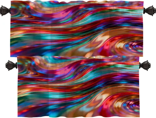 Vista 46 de Shrahala Blue Bright Tier Curtains for Kitchen Windows, Colorful Acrylic Paint Pour Abstract Design Cafe Curtain Multilayer Polyester Blackout Half