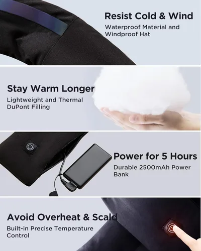 Vista 4 de FLEXWARM Bufanda térmica, almohadilla térmica para el cuello, calentador de cuello térmico recargable con banco de energía, soporte térmico