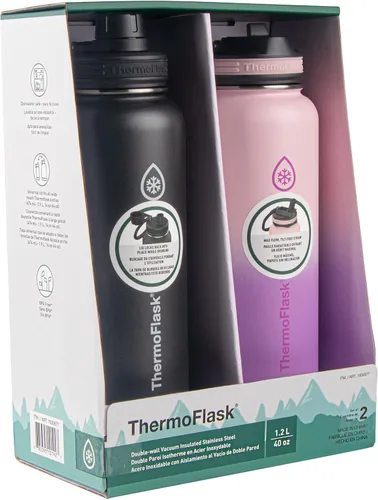 Vista 28 de Thermoflask - Paquete de 2 botellas de agua de acero inoxidable con aislamiento al vacío de doble pared de 24 onzas, negro/malaquita