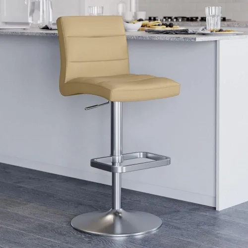 Vista 138 de Zuri Muebles Taburete de bar moderno de altura ajustable gris exuberante con base plana redonda cepillada
