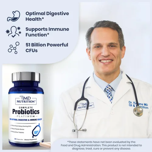 Vista 2 de 1MD Nutrition Probióticos completos Platino, con prebióticos y probióticos para la salud digestiva, suplemento probiótico para mujeres y hombres