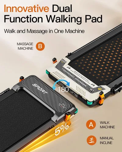 Vista 2 de FUNRAY Versatile Walking Pad Treadmill with Incline - Dual-Sided Under Desk Treadmill with Foot Massage,2 in 1 Walking Machine for Home/Office with
