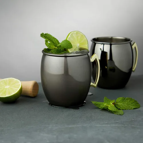 Vista 4 de True Moscow Mule - Taza de acero inoxidable, tazas de cobre para mulas de Moscú, accesorios de carrito de barra de cobre, 16 onzas, juego de 2
