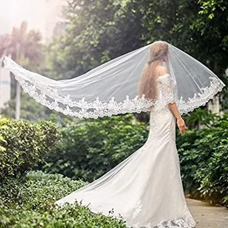 Vista 5 de Babyonlinedress White Ivory Lace Edge Cathedral Length Wedding Bridal VeilComb