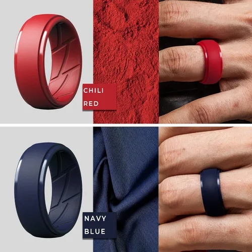Vista 4 de ThunderFit Anillo de silicona para hombre, con ranuras para flujo de aire, 0.4pulgadas de ancho, 0.1pulgadas de grosor