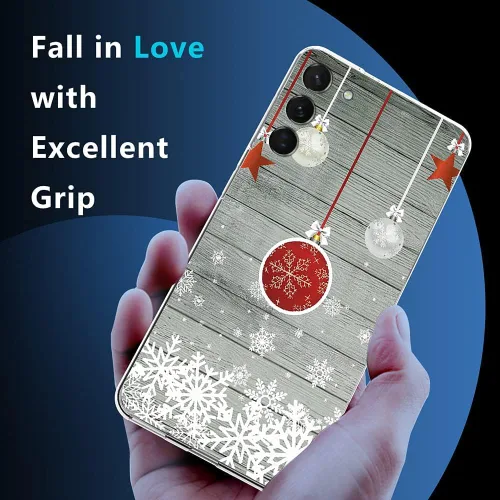 Vista 2 de Funda compatible con Samsung Galaxy S21 Plus, diseño de copo de nieve con colgante de Navidad, ajuste delgado, TPU suave, a prueba de golpes, funda