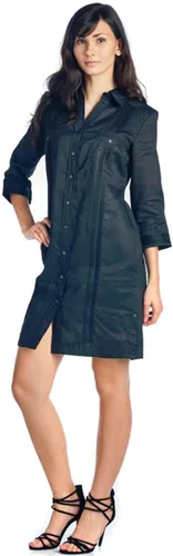 Vista 2 de Vestido Guayabera clásico 100% lino para mujer, manga 34 y botones