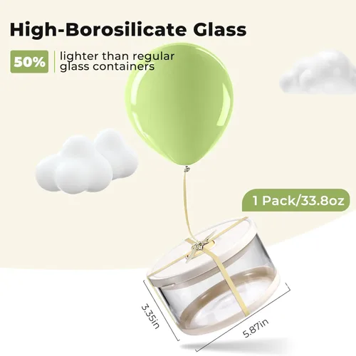 Vista 2 de SAYAPE Recipiente de cristal para almacenamiento de alimentos con tapas herméticas, recipiente de vidrio de borosilicato de alta calidad
