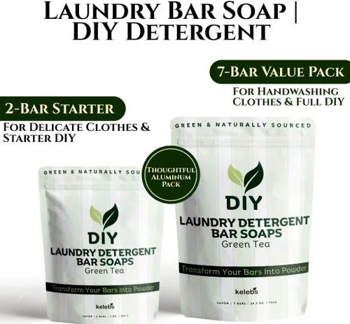 Vista 2 de Barra concentrada de detergente natural para ropa – Jabón hipoalergénico en barra de lavandería con té verde para lavado delicado y piel sensible