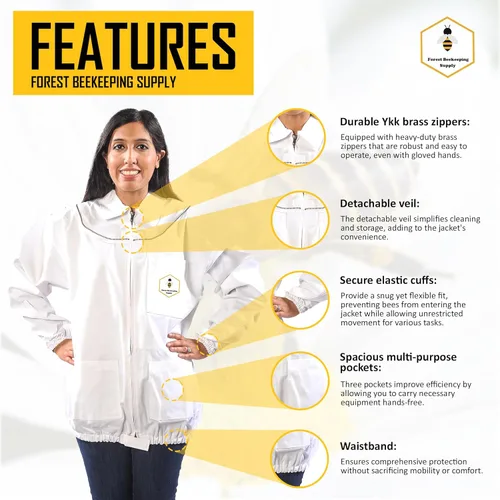 Vista 3 de Chaqueta de apicultura con velo de esgrima, 100 % algodón, para apicultores profesionales (2XL)