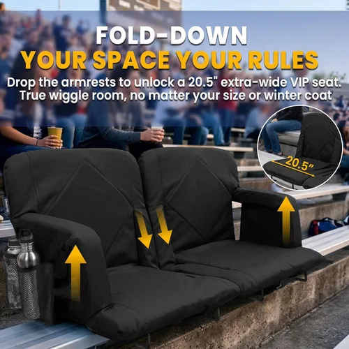 Vista 8 de Silla de estadio Sheenive con respaldo acolchado, sillas de grada con respaldo y cojín, asiento plegable portátil con apoyabrazos, 6 posiciones