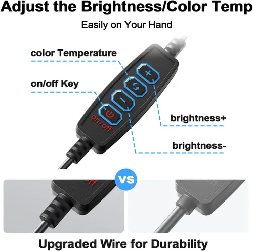 Vista 4 de Anillo de luz con clip para computadora portátil, soporte universal para teléfono/tableta/cámara web, luz LED portátil para reuniones de zoom