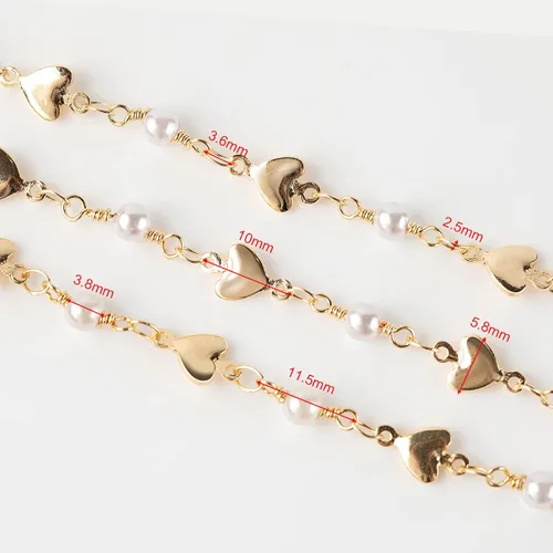 Vista 3 de YOUBEIYEE Cadena chapada en oro para hacer collares, pulseras, bricolaje, bola de corazón de latón, cadena de eslabones Rolo a granel con anillos