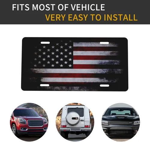 Vista 6 de Placa de matrícula decorativa retro con bandera estadounidense, placa de aluminio para automóvil de metal novedoso de 6 x 12 pulgadas