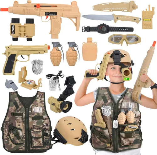 CAPTAIN CHAOWING Disfraz del ejército para niños, 17 piezas, juego de rol de soldado militar, infantes de marina de combate para Halloween con