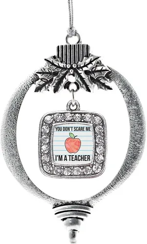 Vista 207 de Inspired Silver - Adorno de flor de iris - Adornos navideños con dije cuadrado de plata con joyas de circonita cúbica