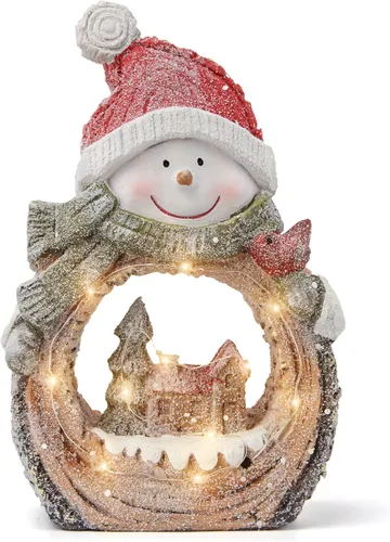 Vista 8 de Estatua de Papá Noel con luces LED para decoraciones navideñas, decoración de Navidad figura escarchada para estante librero mesa chimenea acentos