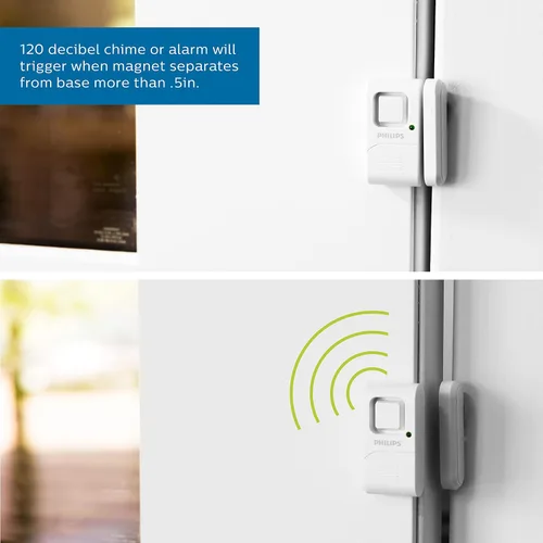 Vista 4 de Philips Alarma de seguridad personal para ventanas y puertas, paquete de 4, protección de bricolaje, alerta antirrobo, inalámbrico, timbre/alarma